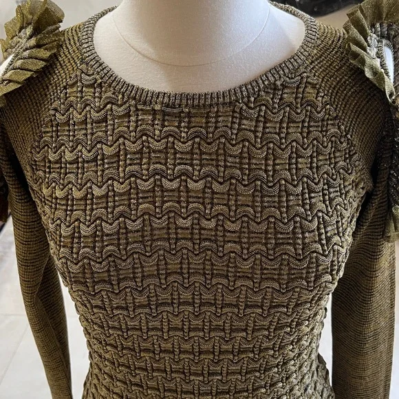 Kenzo Olive Green Sweater with Unique Shoulder Details